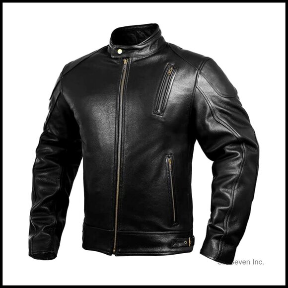 Genuine Leather Motorcycle Jacket with Armor Weather Resistant Riding
